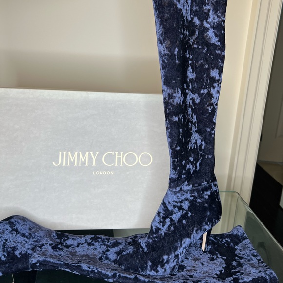 Jimmy Choo crushed blue velvet boots - Picture 2 of 2